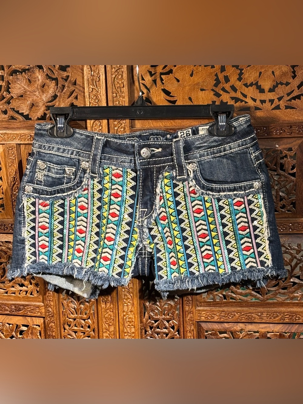 Miss Me Boho Embroidered Denim Shorts - Multicolor